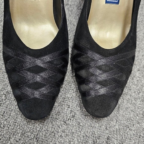 Black Witchcore Witch Gothic Heels Size 9 Suede Ribbon Crisscross Detail Pointed - Picture 6 of 13